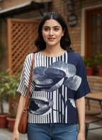 Monochrome Bloom Pleated Top