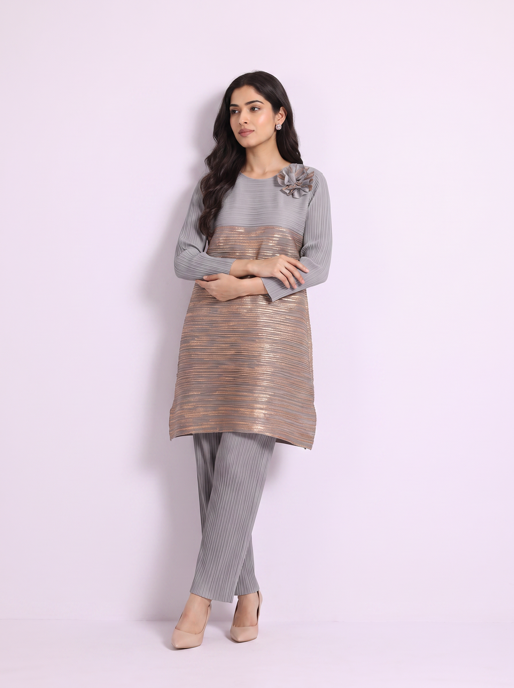 Grey Pleated Set