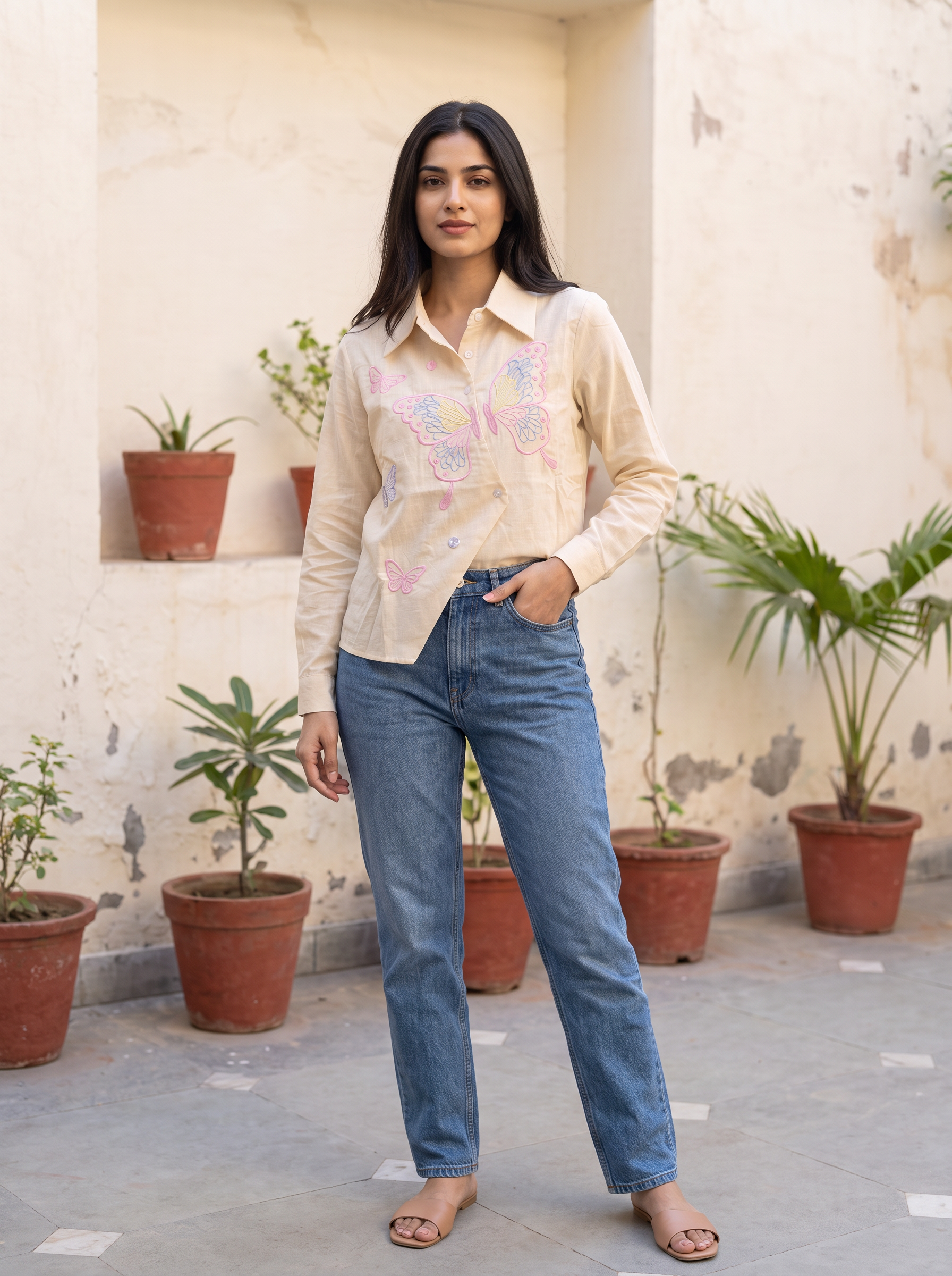 Butterfly Embroidered Shirt