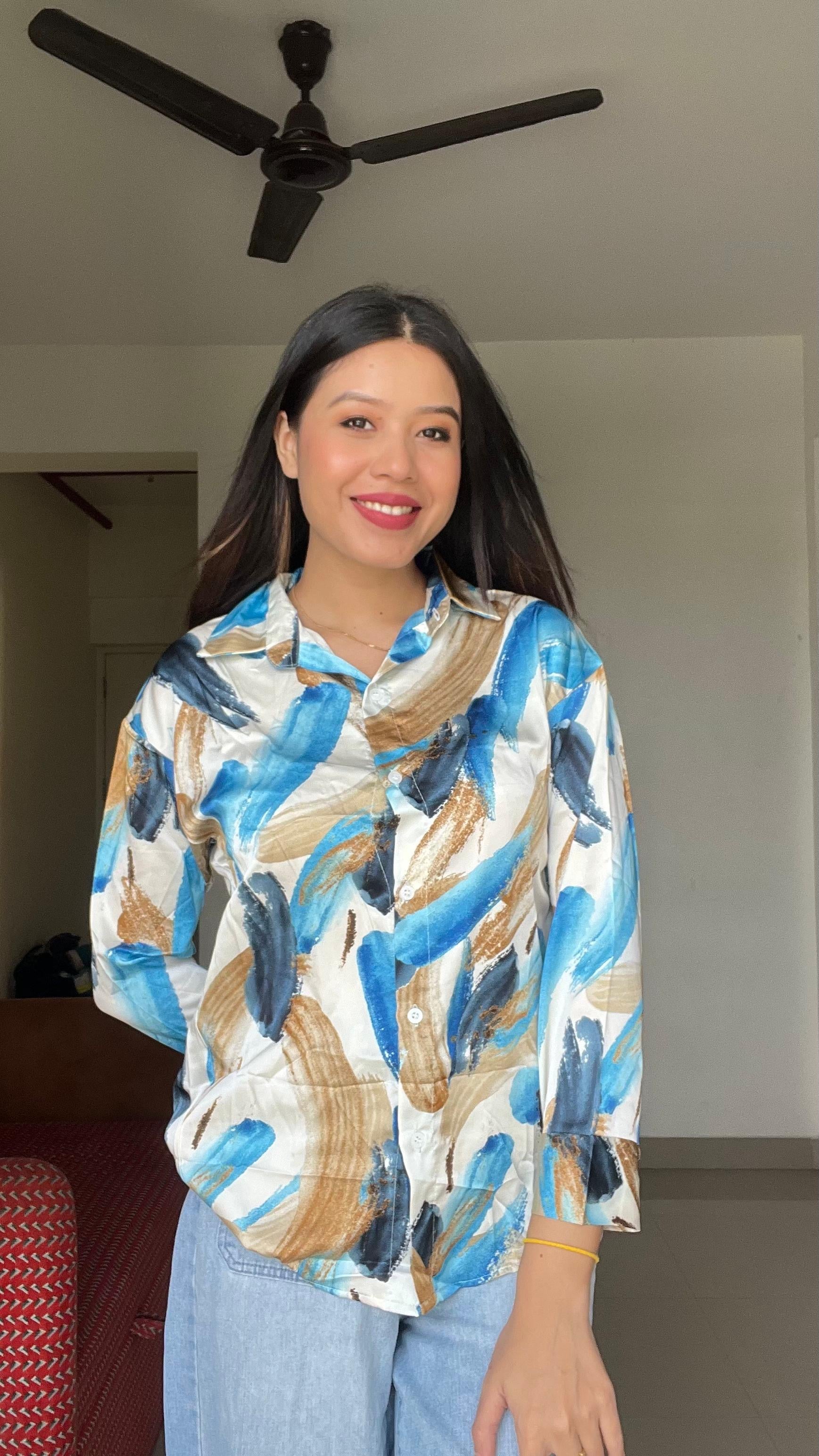 Azure Brushstroke Satin Shirt