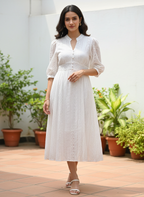 White Lace Eyelet Midi Dress