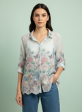 Butterfly Garden Embroidered Sheer Shirt