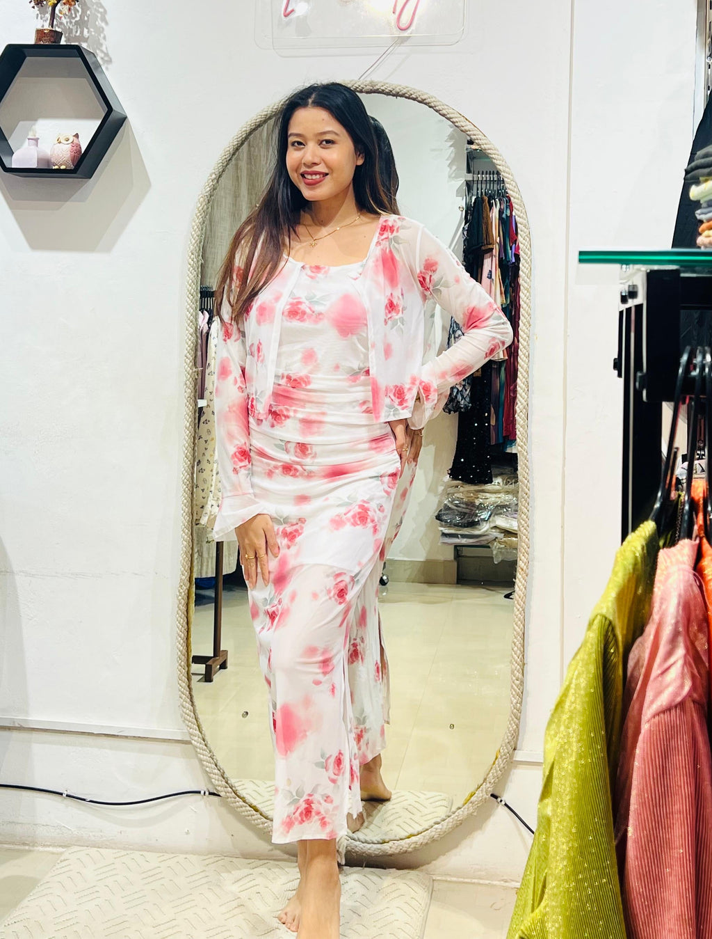 Rose Garden Ruched Midi & Shrug Duo