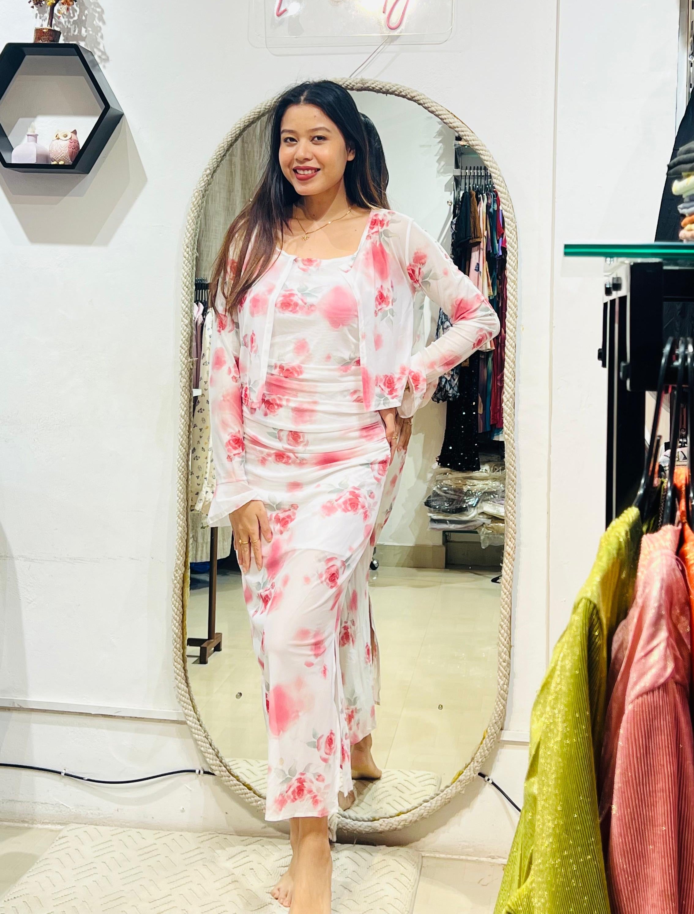 Rose Garden Ruched Midi & Shrug Duo