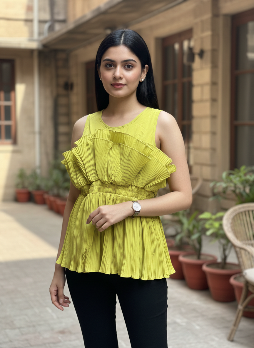 Neon Pleated Peplum Top