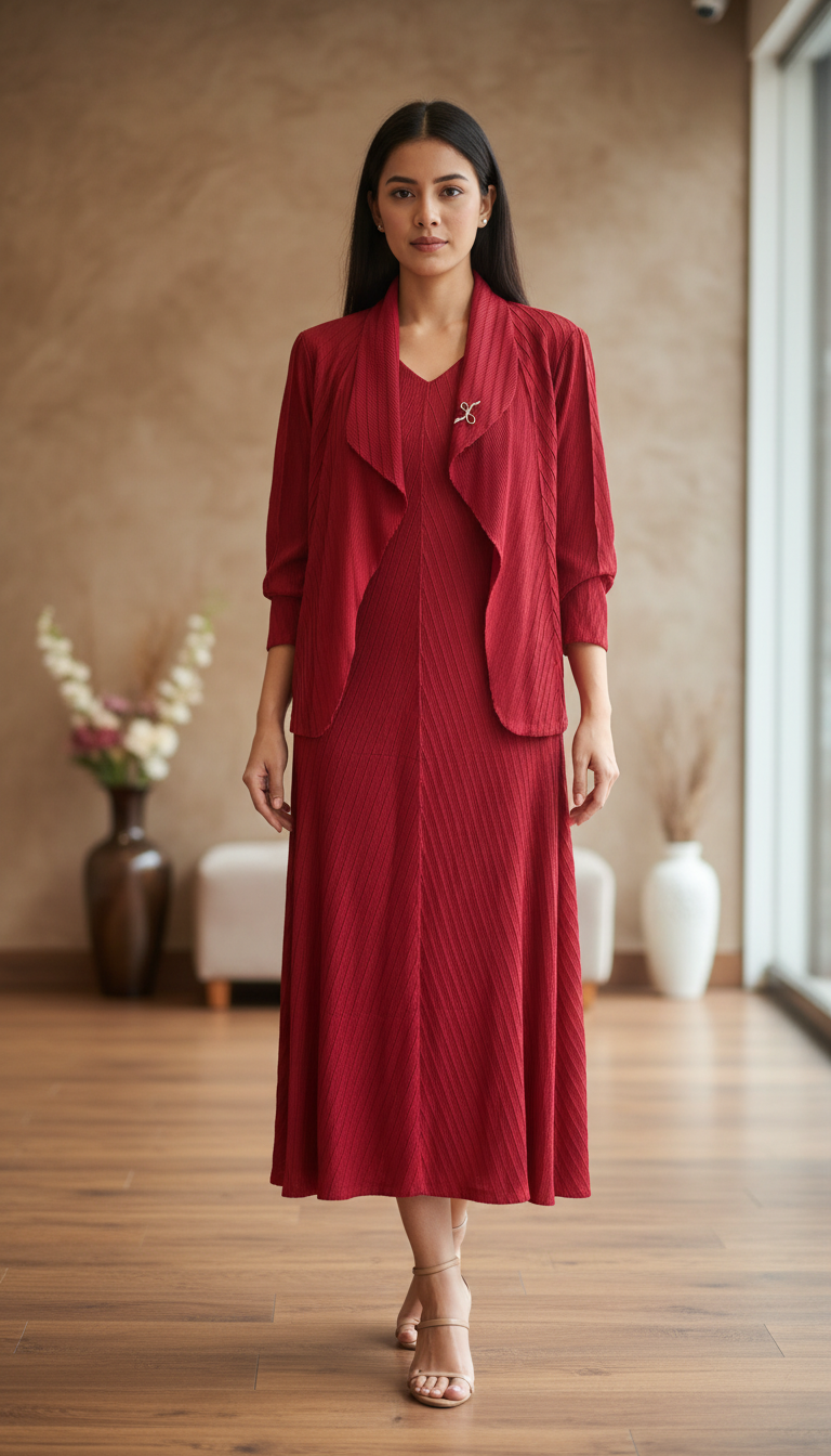 Classic Red Ripple Dress Set