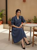 Indigo Chambray V-Neck Midi