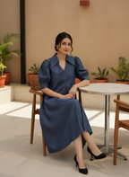 Indigo Chambray V-Neck Midi