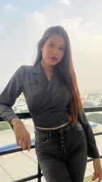 Chic Wrap-Style Blazer Crop Top