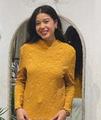 Marigold Embossed Floral Mock-Neck Top