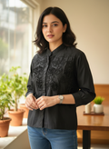 Tonal Floral Embroidered Shirt