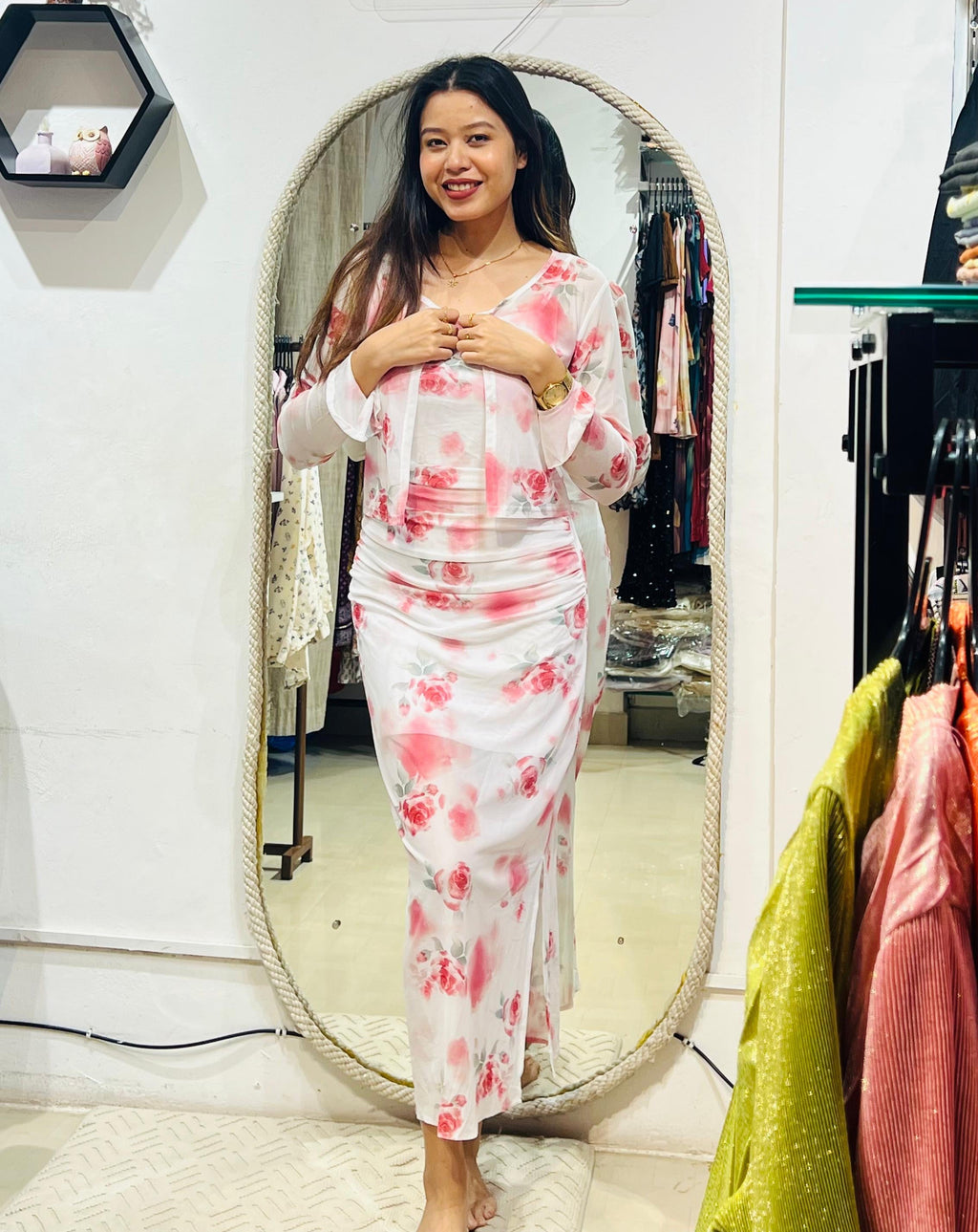 Rose Garden Ruched Midi & Shrug Duo