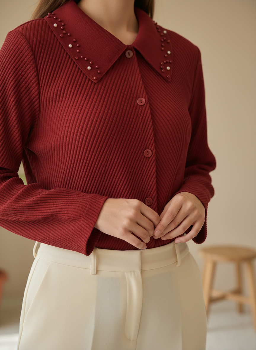 The Rosalind Pearl-Collared Blouse