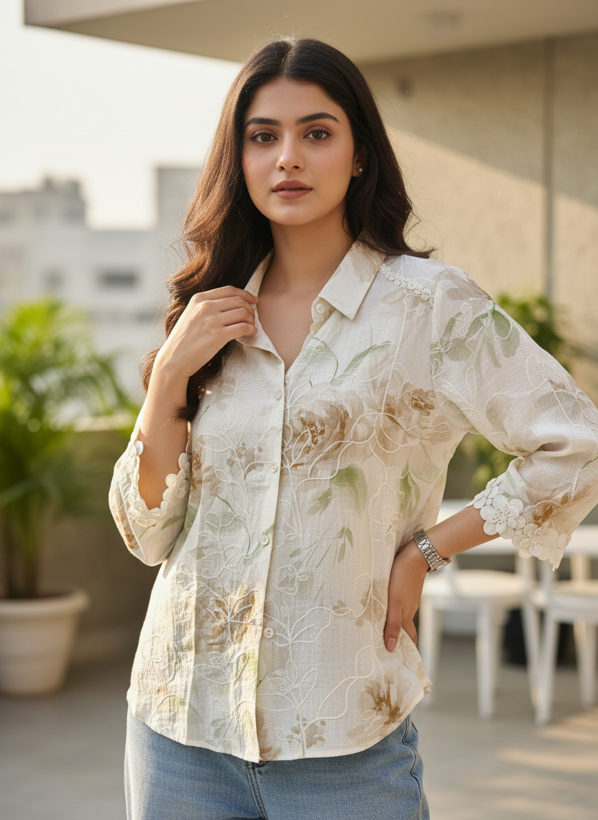 Floral linen Silk shirt