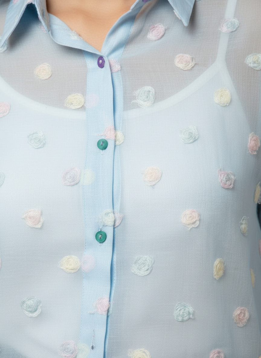 Pastel Sheer Embroidered Blouse