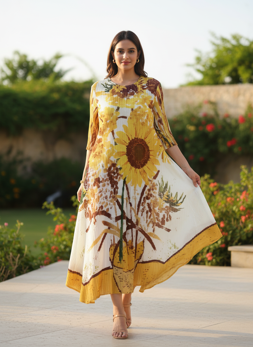 Sunflower Pleated Dress