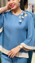 Azure Petal Pleated Co-ord Set