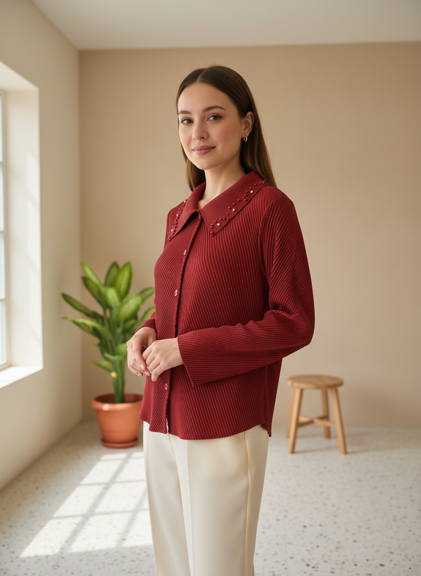 The Rosalind Pearl-Collared Blouse