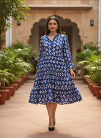 Royal Blue Diamond Batik Fit & Flare