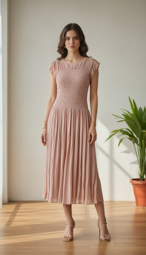 Blush Pleated Dress