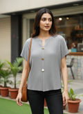 Silver Textured Button-Down Top