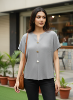 Silver Textured Button-Down Top