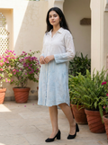 Azure Ombré Embroidered Shirt Dress