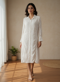 White Eyelet Embroidery Shirt Dress