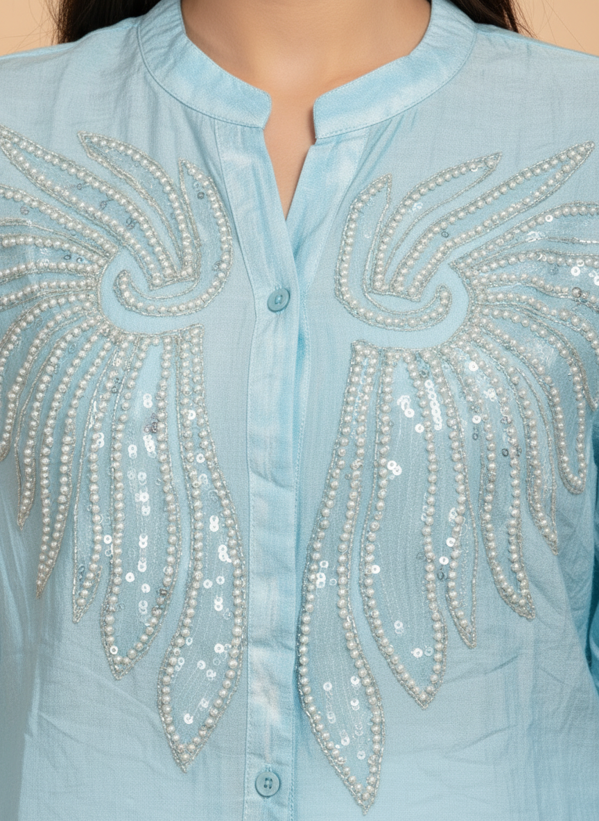 The Seraphina Beaded Blouse – Sky Blue