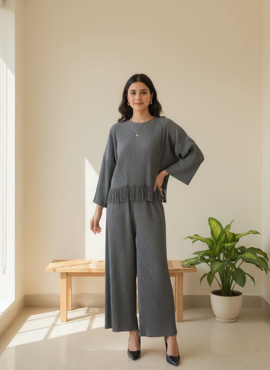 Grey pleated set