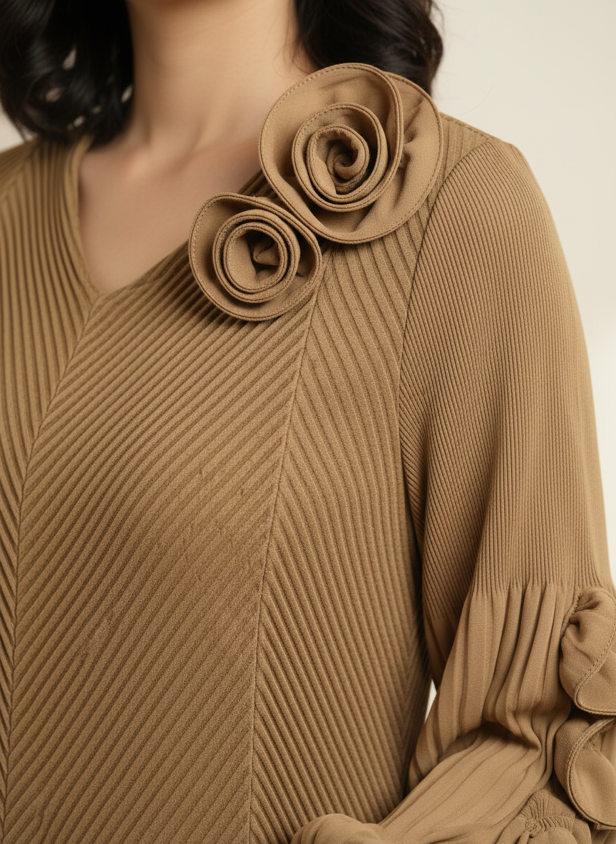 Toffee Petal Pleat Dress