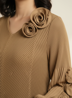 Toffee Petal Pleat Dress