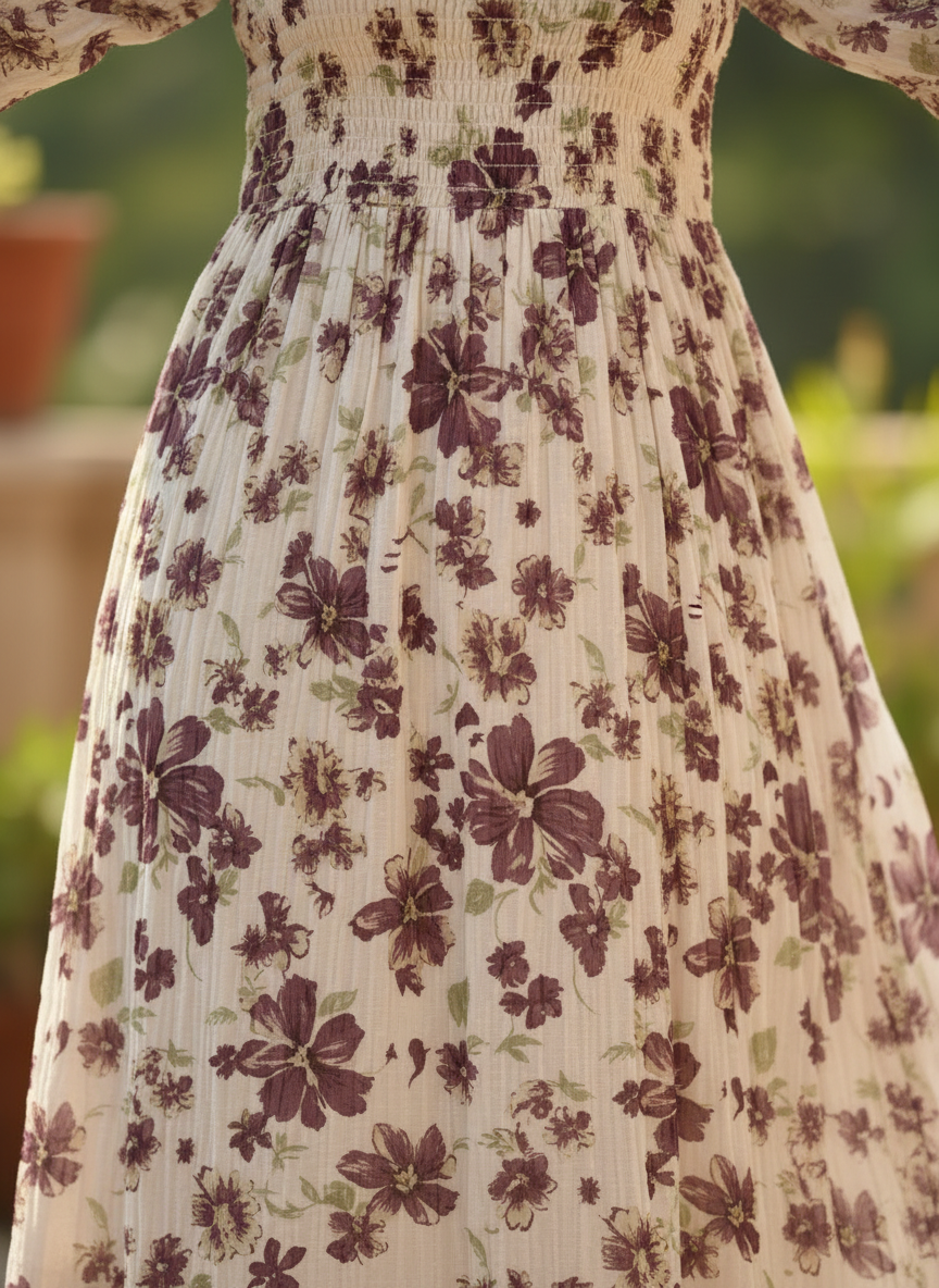 Amethyst Flora Smocked Midi Dress