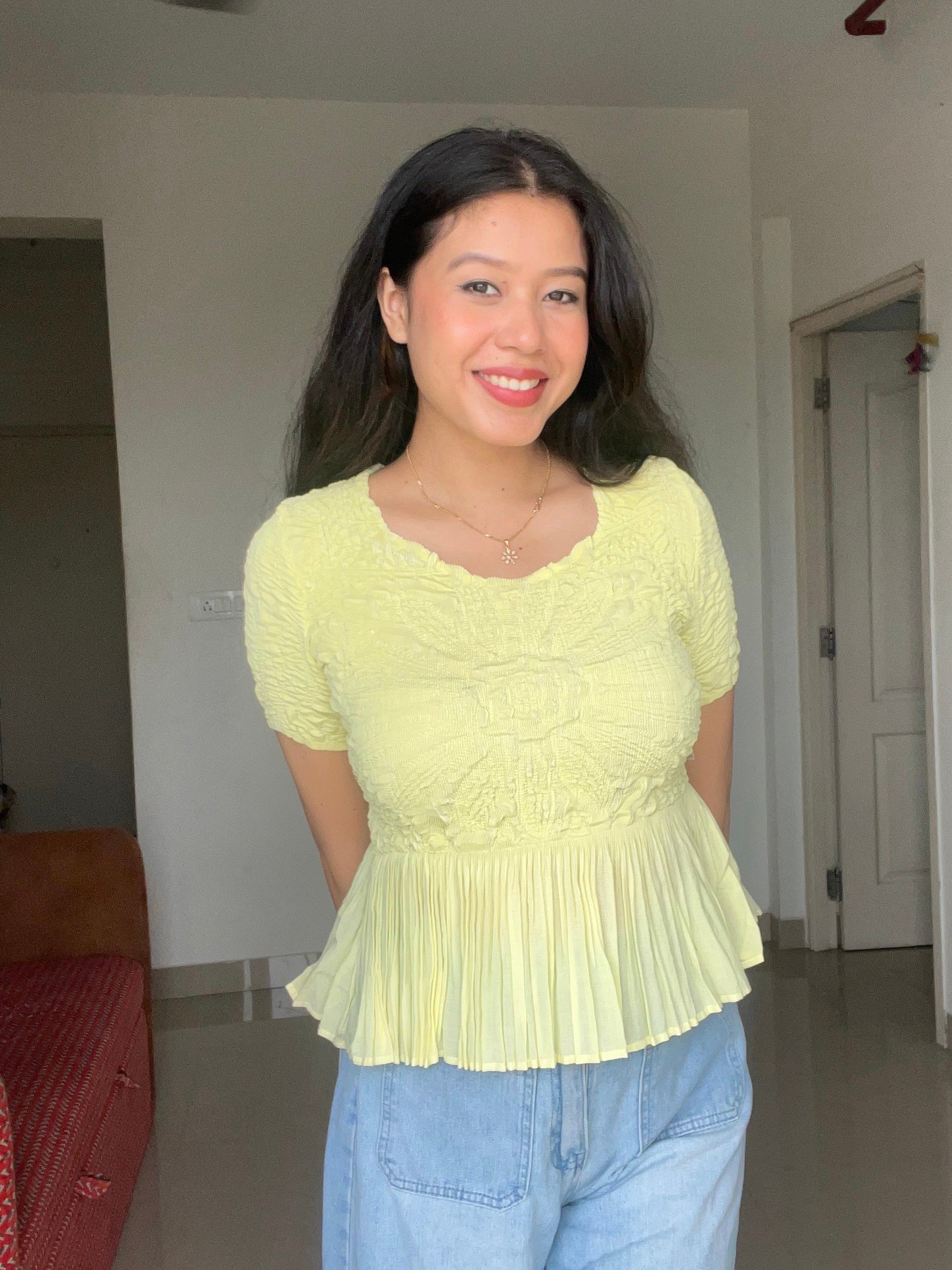 Sunlit Pleated Peplum Top