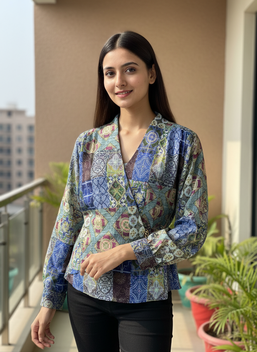 Mosaic Muse Wrap Top
