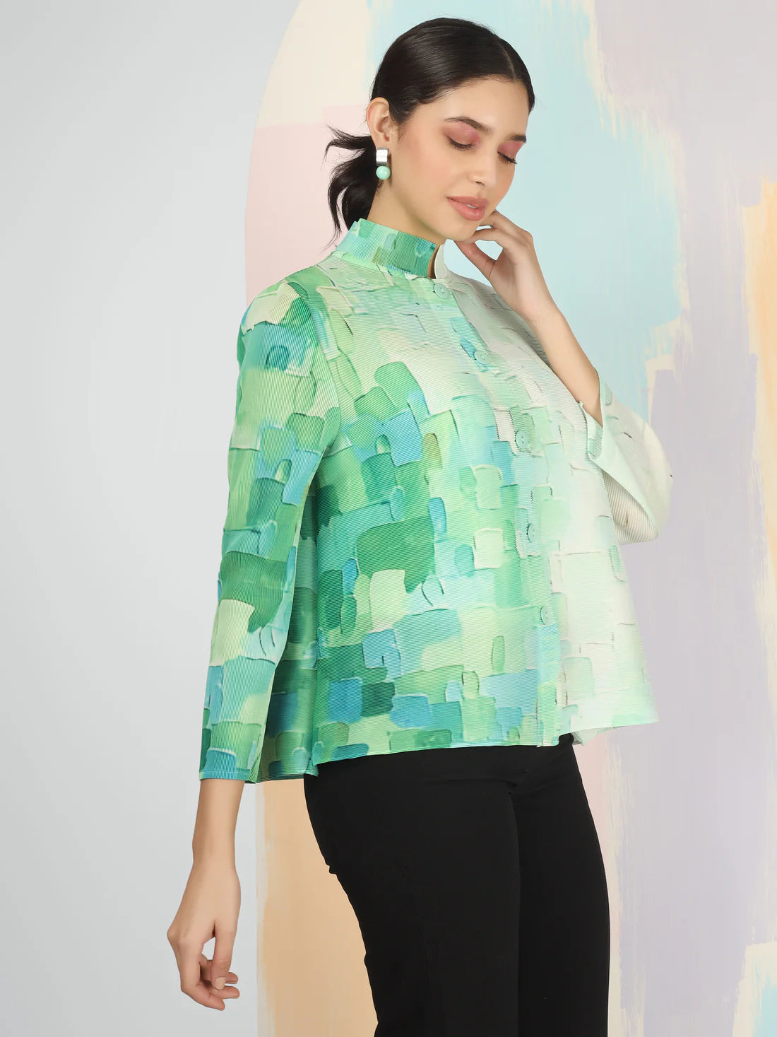 Celia Printed Shirt- Green