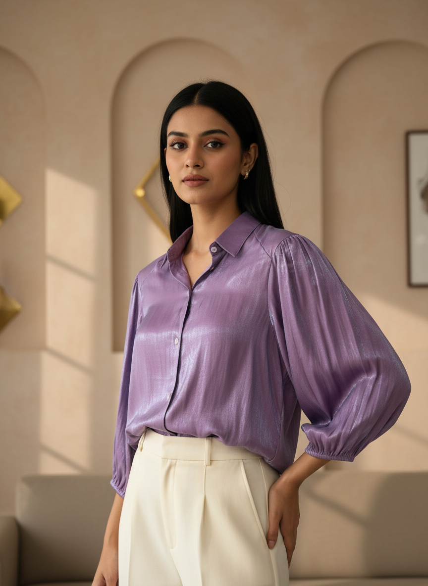 The Luna Iridescent Tissue Satin Blouse