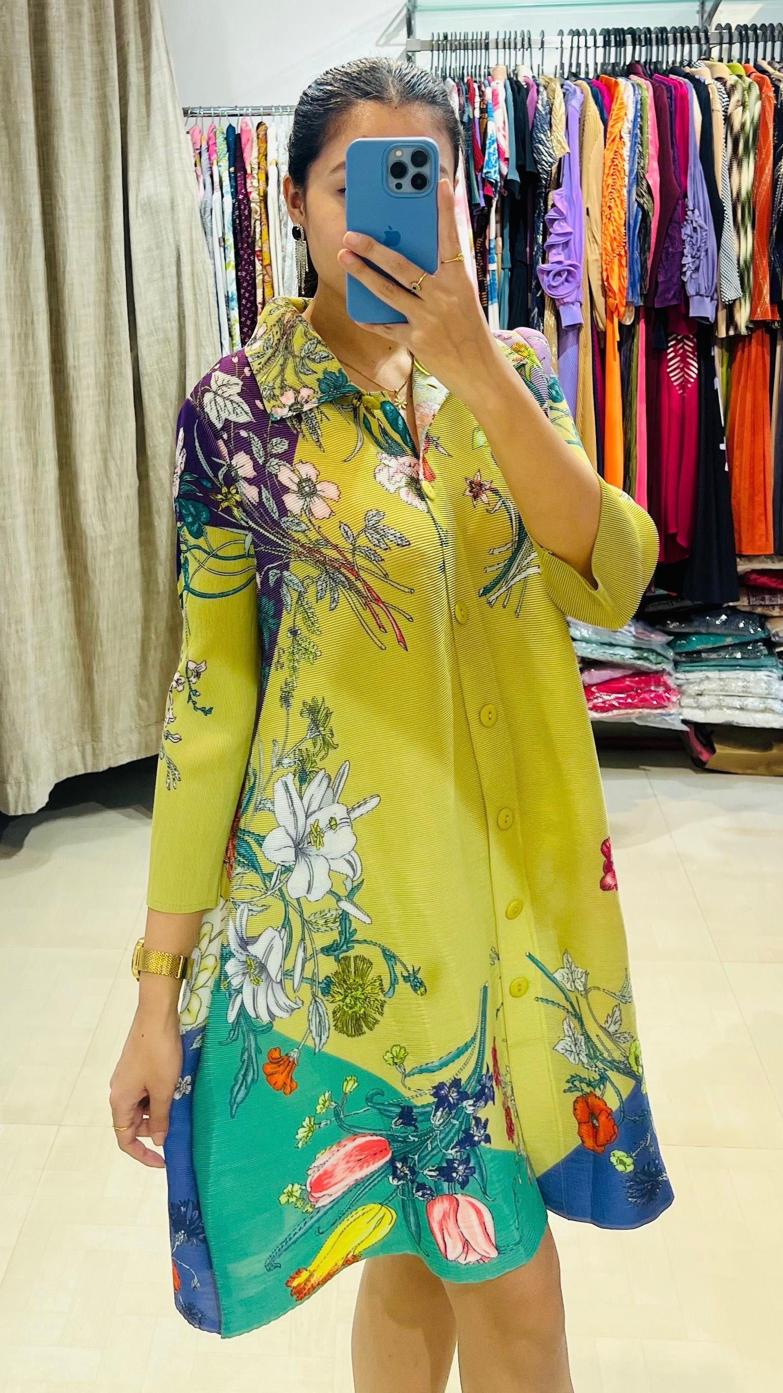 Ria Floral Dress/ Long Top- Green