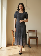 Indigo Button-Front Pleated Midi