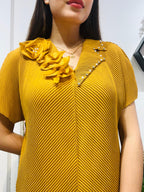 Floral Embellished V-Neck Pleated Blouse - Plus Size Friendly