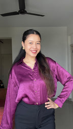 Midnight Azure Satin Abstract Blouse