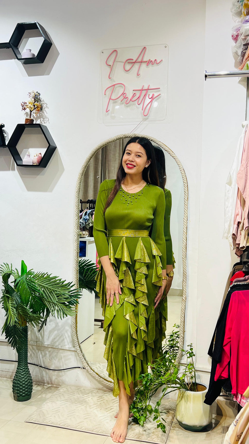 Verdant Muse Tiered Ruffle Midi