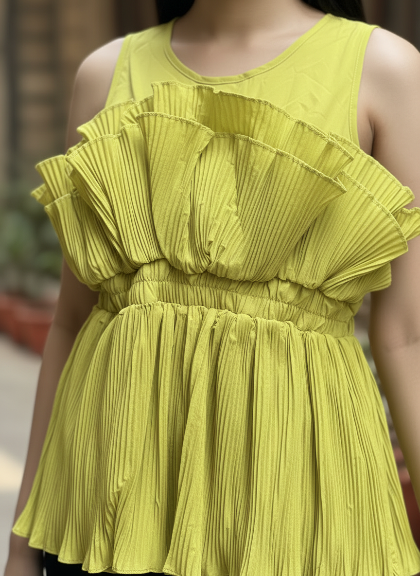 Neon Pleated Peplum Top