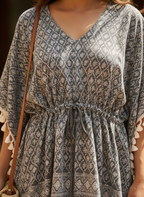 Grey Embroidered Kaftan Dress