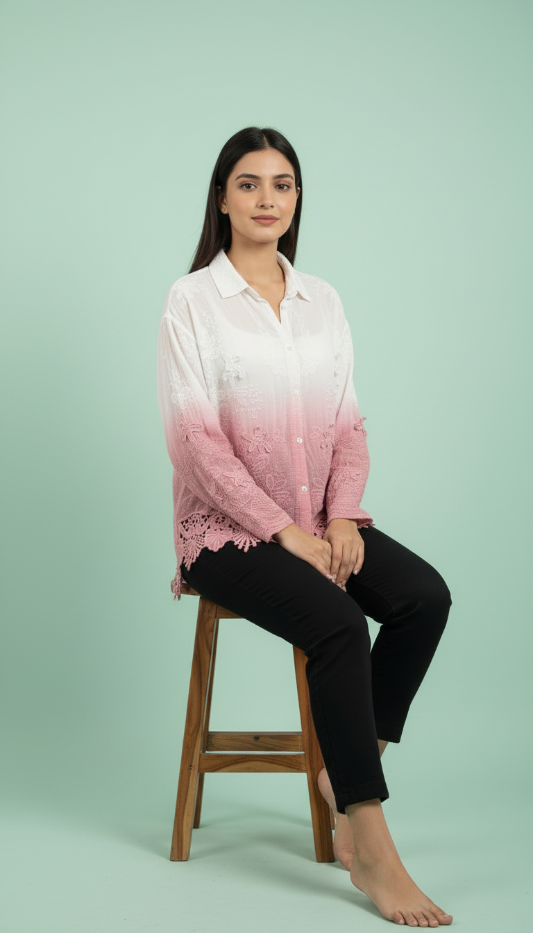 Aurora Ombré Lace-Hem Blouse