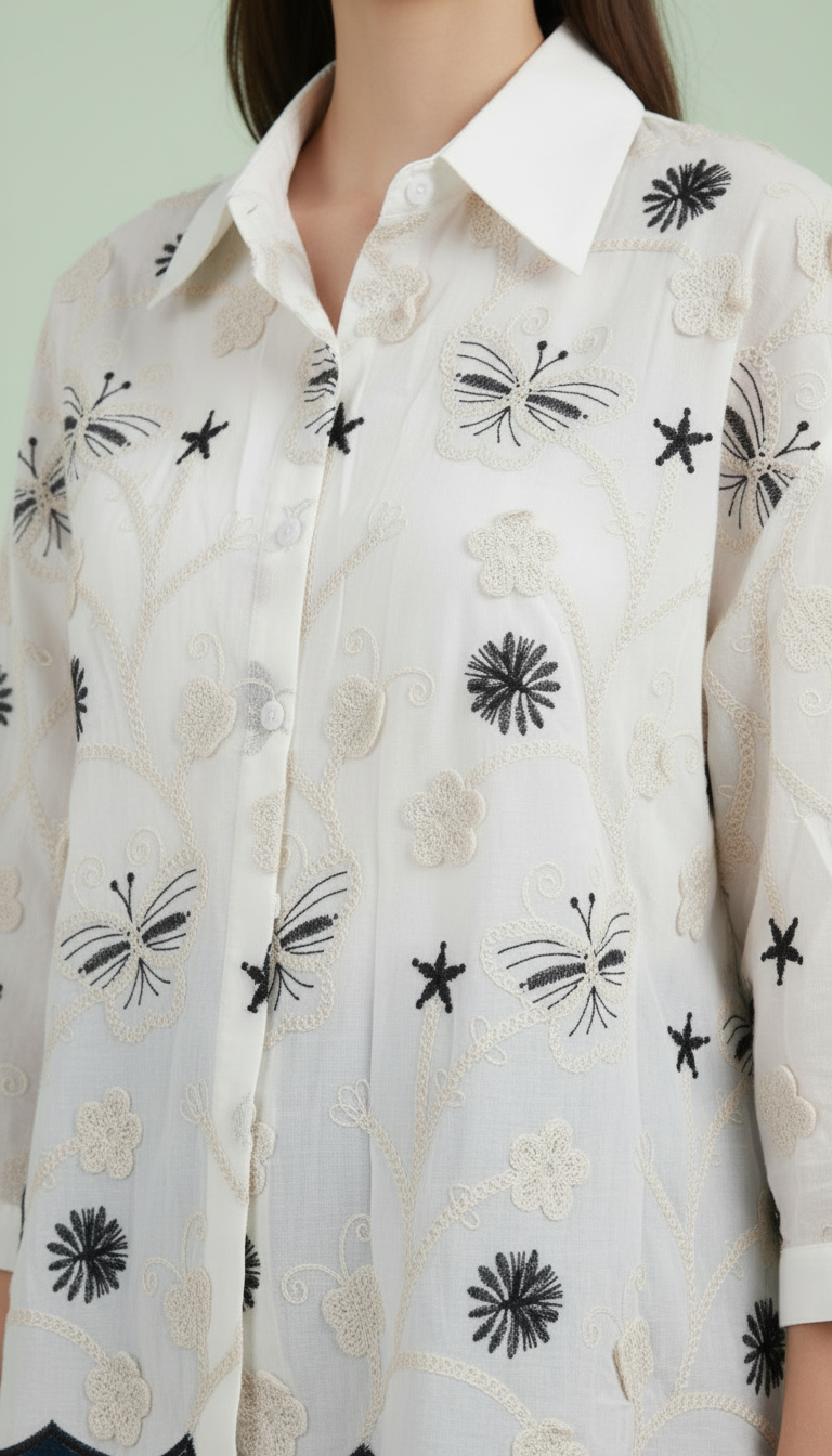Monarch Contrast Embroidered Scallop Shirt