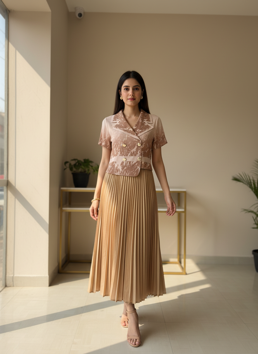 AMÉLIE Soft Blush Pleated dress