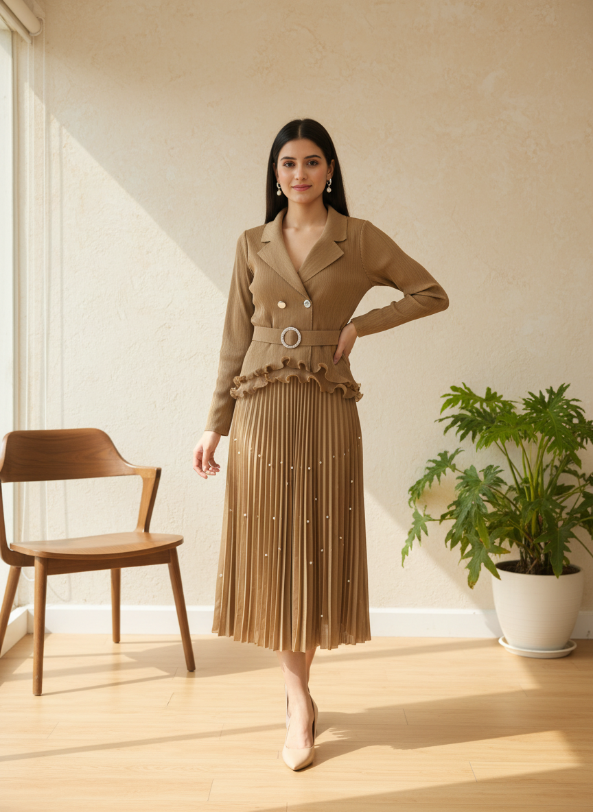 Elizabeth Pearl Pleated Dress