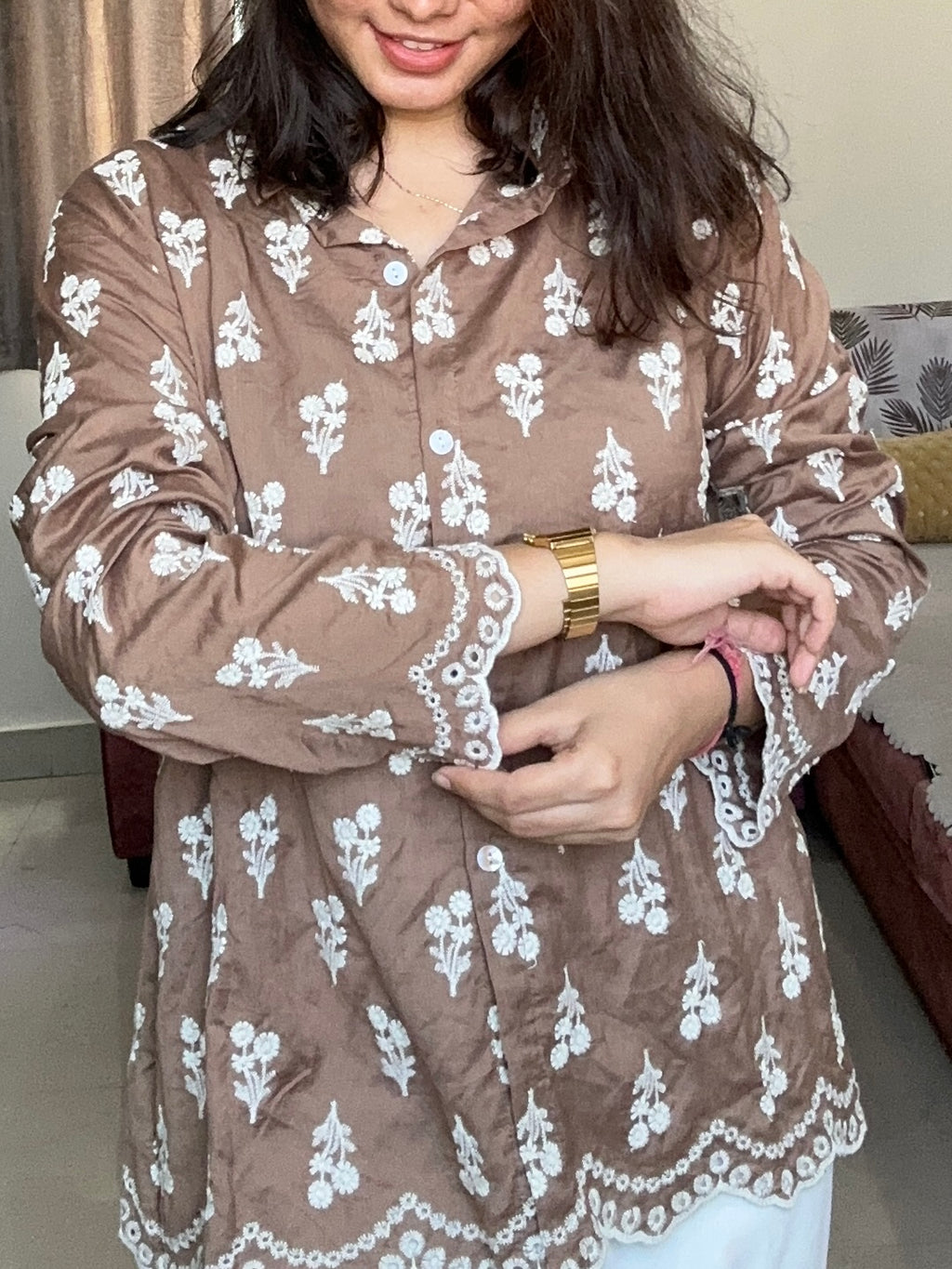 Cocoa Bloom Linen-Silk Shirt