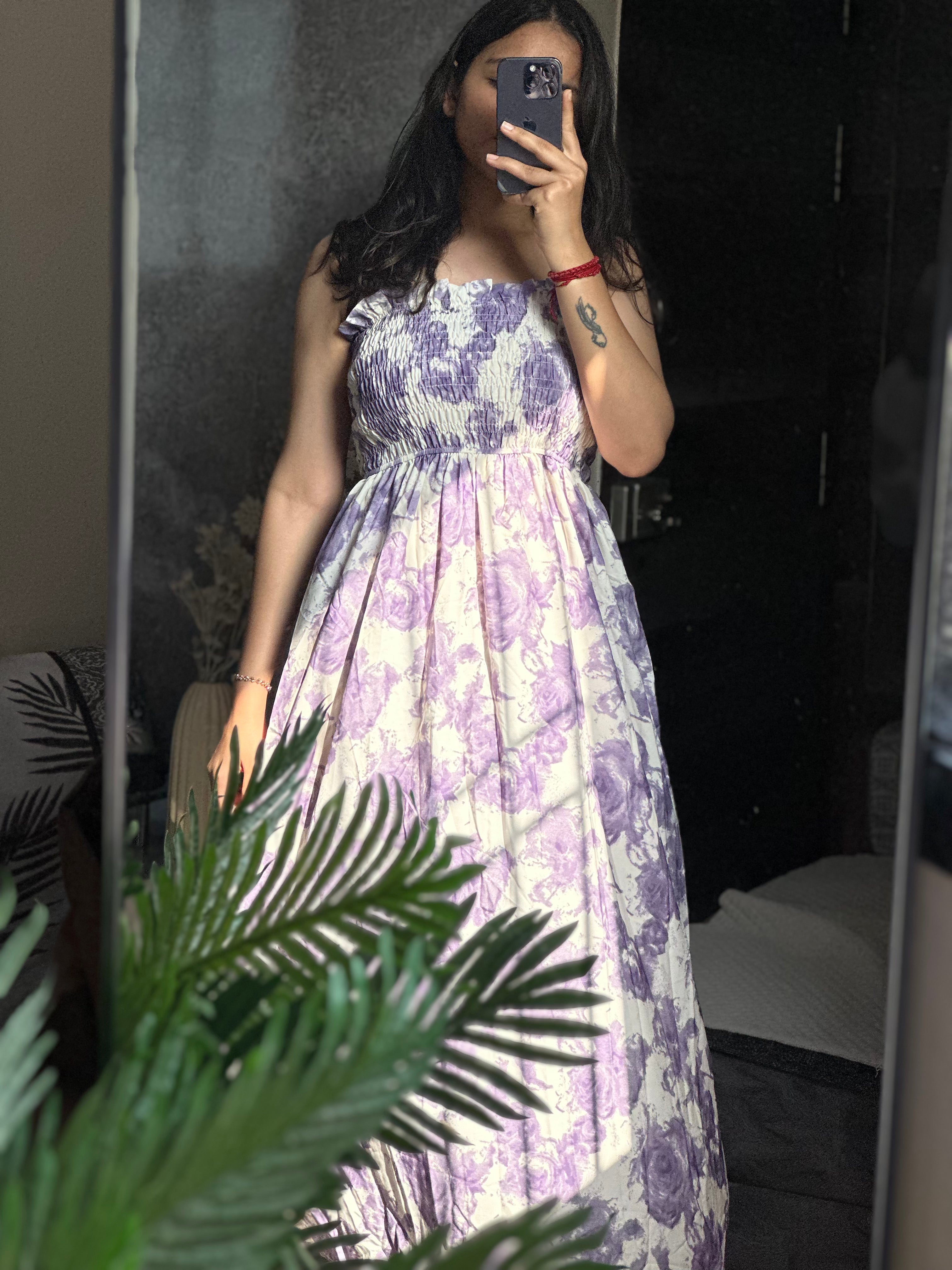 FLORAL PRINTED SMOCKED DRESS